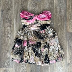 Diane Von Furstenberg Silk Strapless Ruffle Mini Dress Y2K romantic Size 6